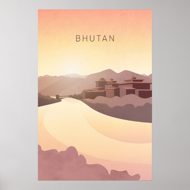 Bhutan Minimal Reiseplakat Poster (Vorne)