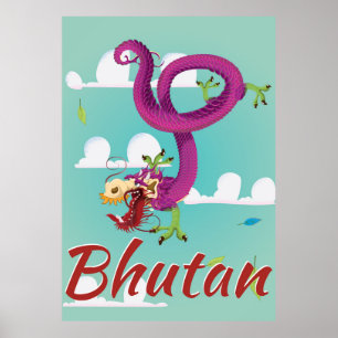 Bhutan Vintage Reiseplakat Poster