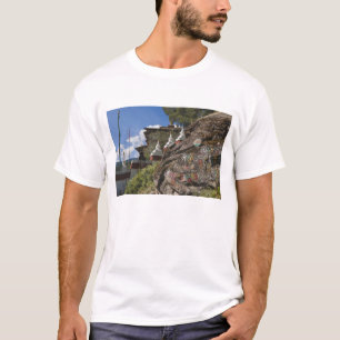 Bhutanesisch schreibt auf Felsen und nepalesisch c T-Shirt