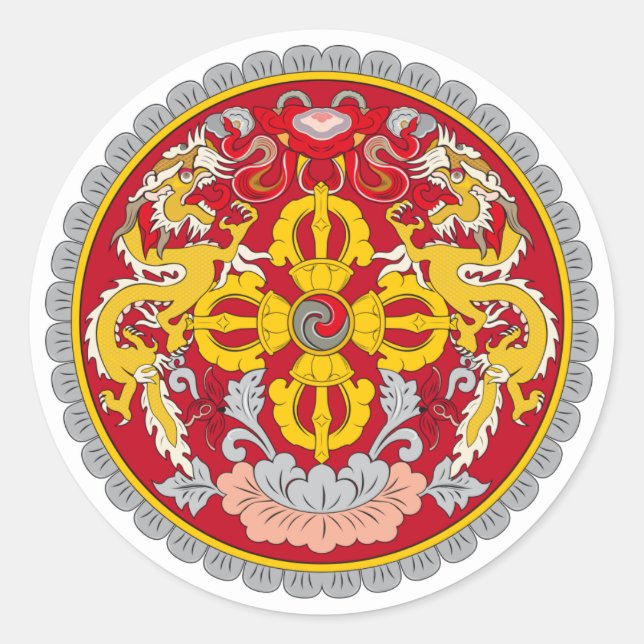 Bhutanesisches NationalEmblem, Bhutan Runder Aufkleber (Vorderseite)