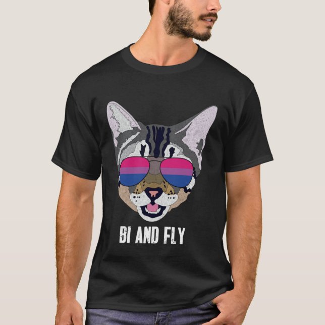 Bi and Fly Funny Cat Bisexual Bi Pride T-Shirt (Vorderseite)