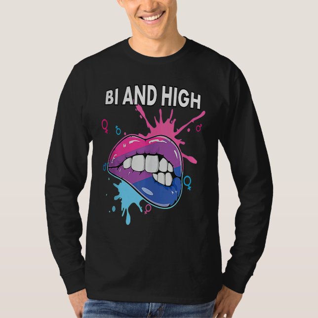 Bi And High Bisexual Rainbow Pride March Bisexuali T-Shirt (Vorderseite)