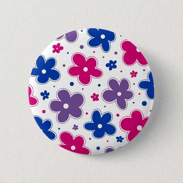 Bi Bisexuelle Blume Doodle Pink Blau Lila Button (Vorderseite)