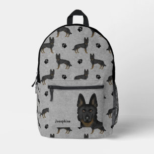 Bi-Black Deutscher Schäferhund Muster mit Namen Gr Bedruckter Rucksack