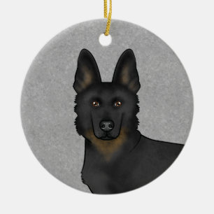 Bi-Black German Shepherd Cartoon Dog Head Gray Keramik Ornament