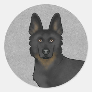 Bi-Black German Shepherd Cartoon Dog Head Nah-up Runder Aufkleber