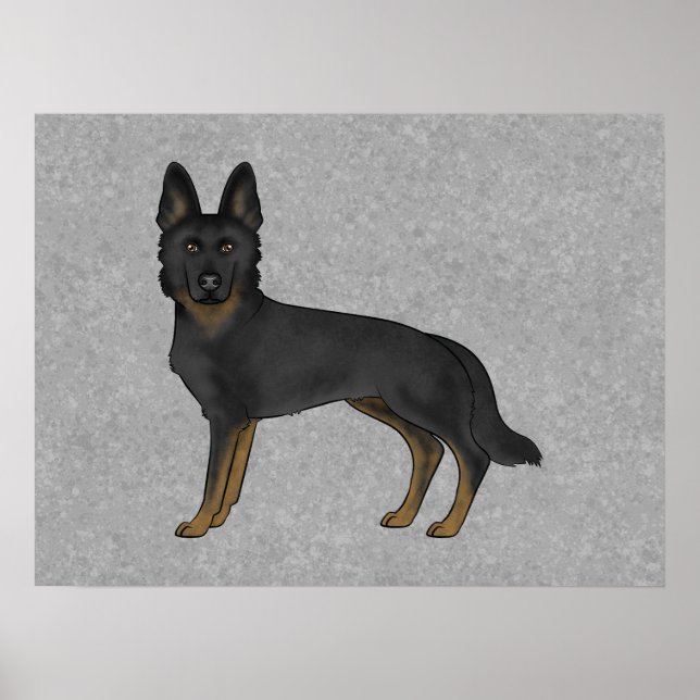 Bi-Black German Shepherd Cartoon Dog Illustration Poster (Vorne)