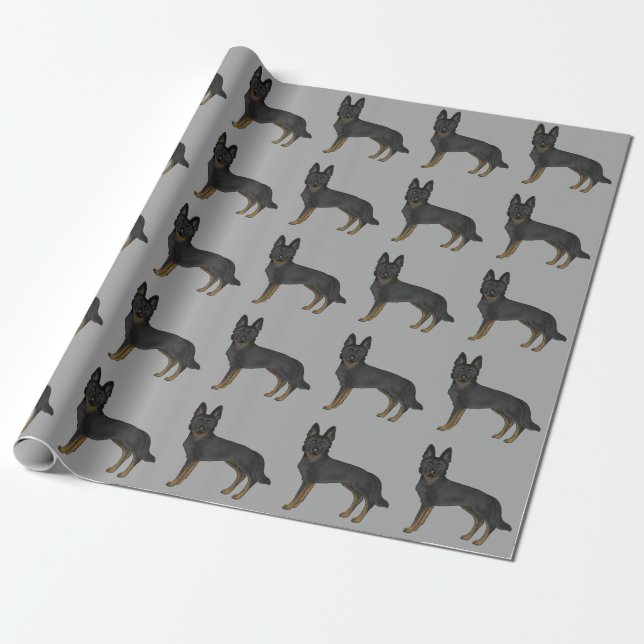 Bi-Black German Shepherd Cartoon Dog Pattern Grau Geschenkpapier (Ungerollt)