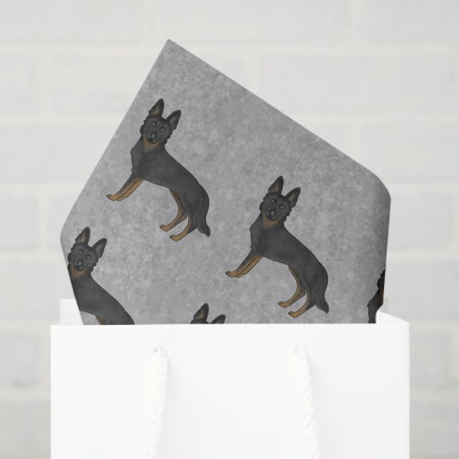 Bi-Black German Shepherd Cartoon Dog Pattern Grau Seidenpapier (Geschenktüte)