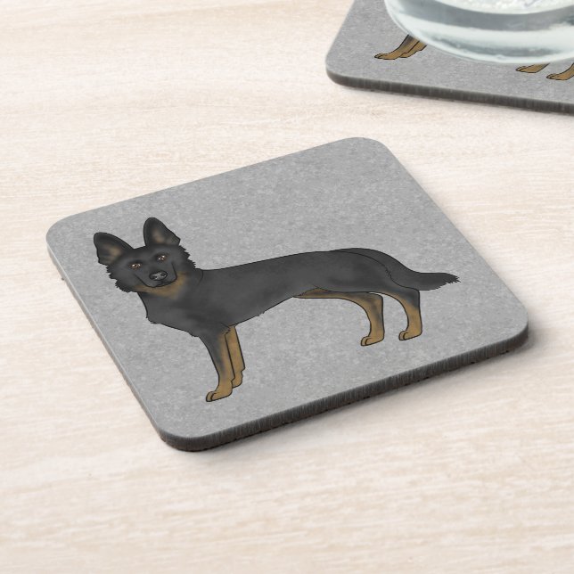 Bi-Black German Shepherd Cartoon GSD Dog Gray Getränkeuntersetzer (Linke Seite)
