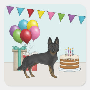 Bi-Black German Shepherd Colorful Birthday Quadratischer Aufkleber