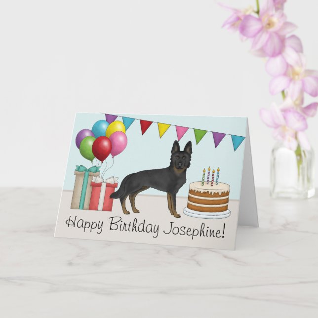 Bi-Black German Shepherd Colorful Happy Birthday Karte (Orchidee)