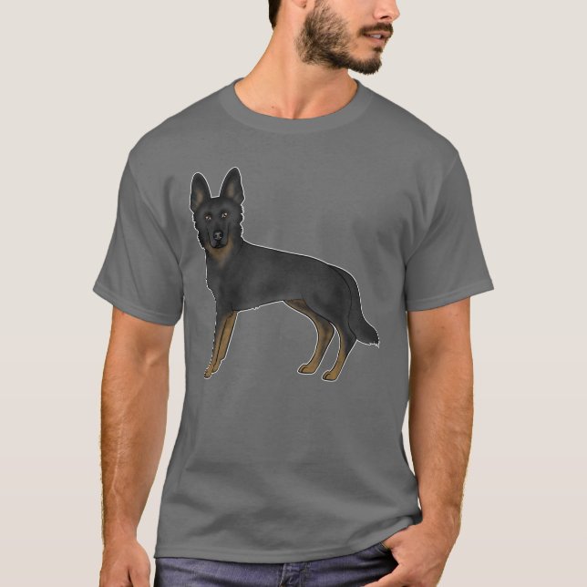 Bi-Black German Shepherd GSD Dog Niedlicher Cartoo T-Shirt (Vorderseite)