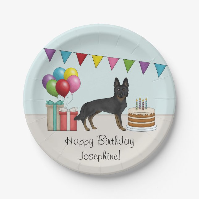 Bi-Black German Shepherd Hund farbenfroh Geburtsta Pappteller (Vorderseite)