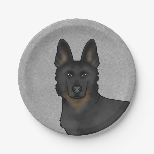 Bi-Black German Shepherd Niedlich Dog Head Gray Pappteller (Vorderseite)