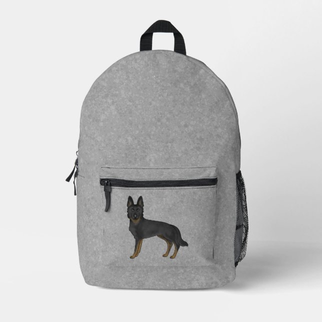 Bi-Black German Shepherd Niedlicher Cartoon Dog au Bedruckter Rucksack (Vorderseite)