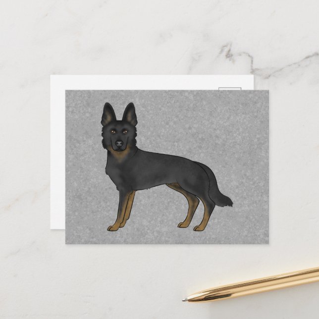 Bi-Black German Shepherd Niedlicher Cartoon GSD Do Postkarte (Vorderseite/Rückseite Beispiel)