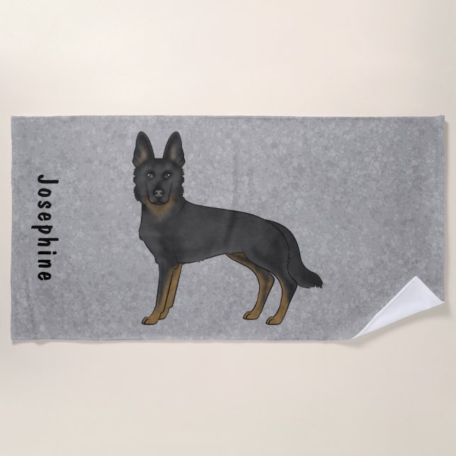 Bi-Black German Shepherd Niedlicher Hund mit Indiv Strandtuch (Vorderseite)