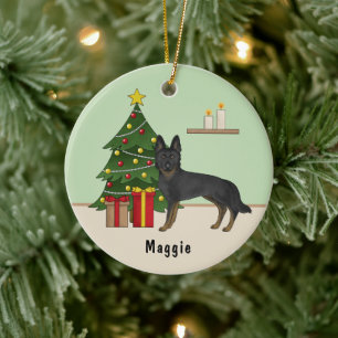 Bi-Black German Shepherd Weihnachtsbaum Keramik Ornament