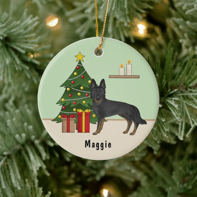 Bi-Black German Shepherd Weihnachtsbaum Keramik Ornament (Baum)