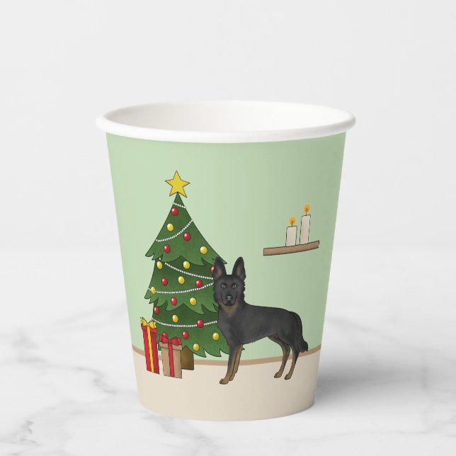 Bi-Black German Shepherd Weihnachtsbaum Pappbecher (Vorderseite)