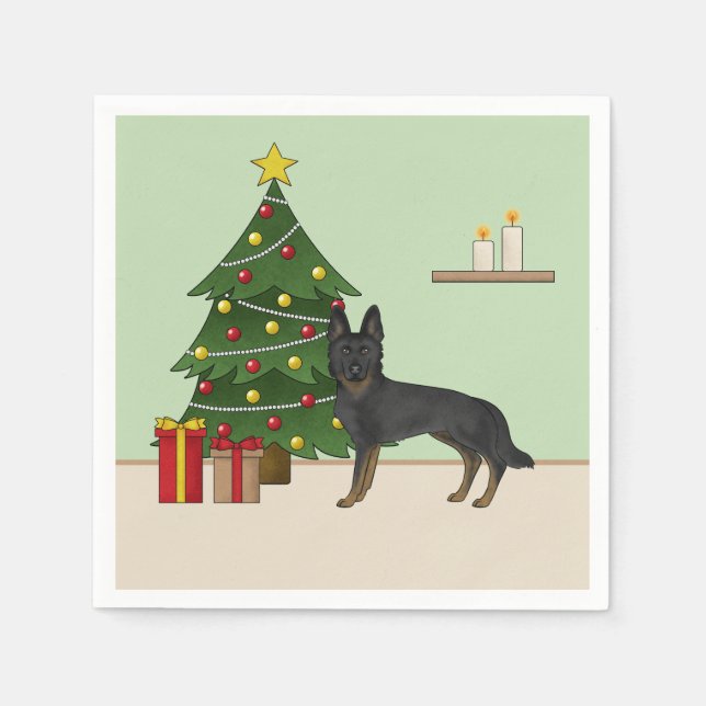 Bi-Black German Shepherd Weihnachtsbaum Serviette (Vorderseite)
