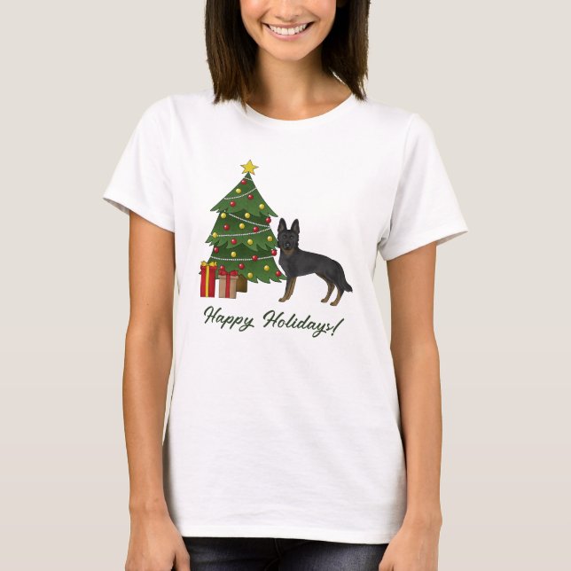 Bi-Black German Shepherd Weihnachtsbaum T-Shirt (Vorderseite)