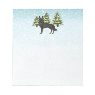 Bi-Black German Shepherd Winter Forest Blue Green Notizblock