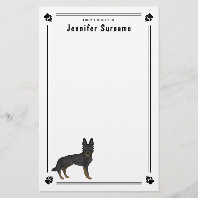 Bi-Black-GSD-Hund mit benutzerdefiniertem Text Briefpapier (Vorderseite)