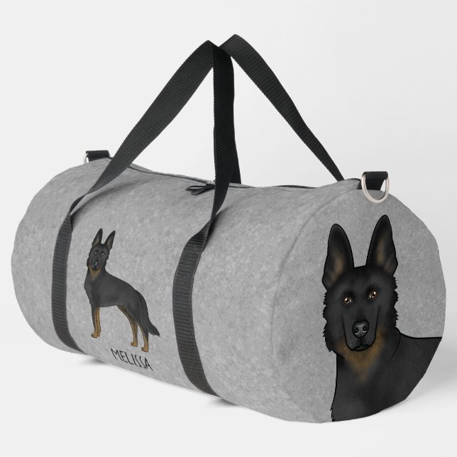 Bi-Black-Hund und Individuelle Name Grau Duffle Bag (Linke Ecke)