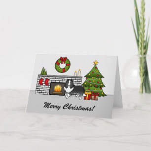 Bi-Black Sheltie-Hund in einem Weihnachtszimmer & Karte