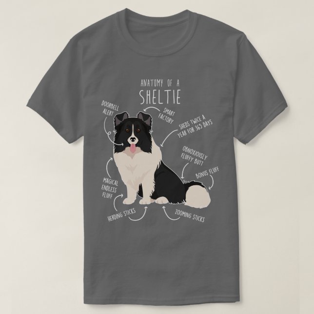 Bi Black Sheltie Shetland Sheepdog Anatomie T-Shirt (Design vorne)