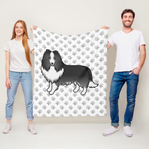 Bi-Black Shetland-Schäferhund Cartoon-Hund & Pfote Fleecedecke