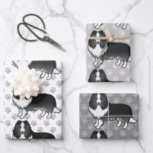 Bi-Black Shetland Sheepdog Cartoon Dog Muster Geschenkpapier Set
