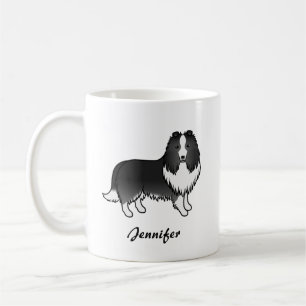Bi-Black Shetland Sheepdog Cartoon Dog & Name Kaffeetasse