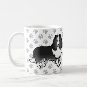 Bi-Black Shetland Sheepdog Cartoon Dog & Paws Kaffeetasse