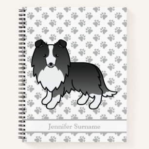 Bi-Black Shetland Sheepdog Hund & Custom Text Notizbuch