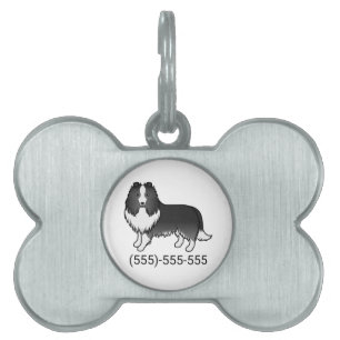 Bi-Black Shetland Sheepdog Hund & Telefonnummer Tiermarke