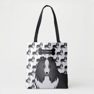 Bi-Black Shetland Sheepdog Hund und Knochen & Name