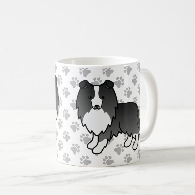 Bi-Black Shetland Sheepdog Sheltie Cartoon Dog Kaffeetasse (VorderseiteRechts)