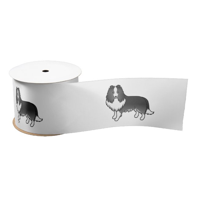Bi-Black Shetland Sheepdog Sheltie Cartoon Dog Satinband (Spule)