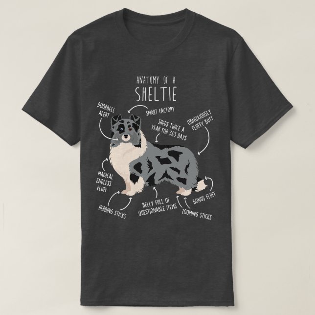 Bi Blue Sheltie Shetland Sheepdog Anatomie T-Shirt (Design vorne)