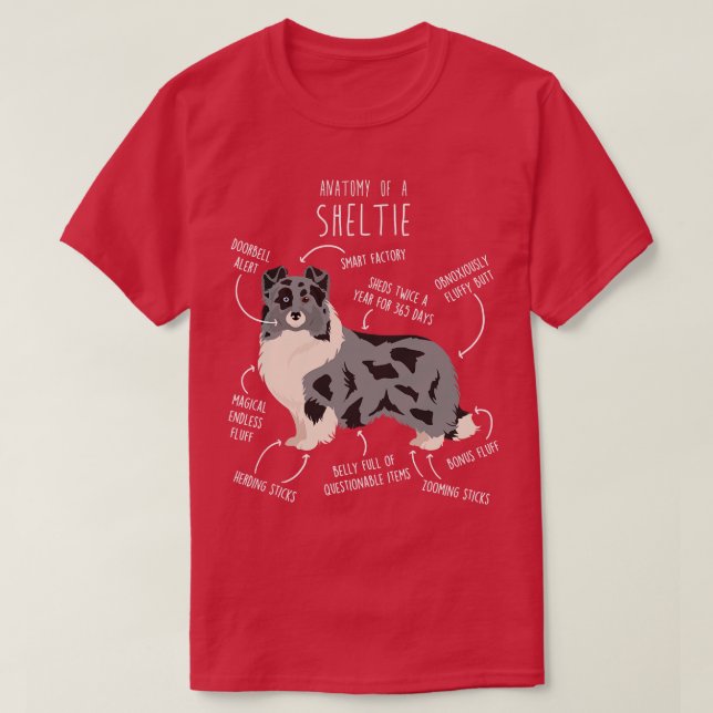 Bi Blue Sheltie Shetland Sheepdog Anatomie T-Shirt (Design vorne)