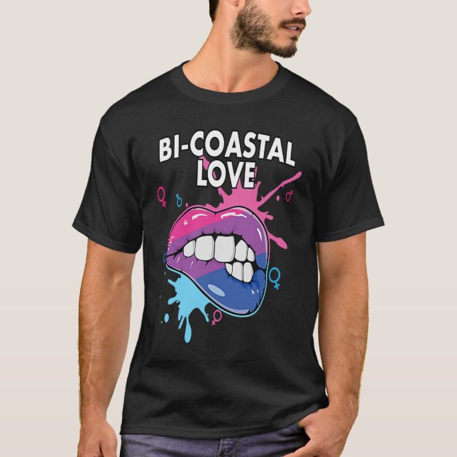 Bi Coastal Love Bisexual Rainbow Pride Bisexuality T-Shirt (Vorderseite)