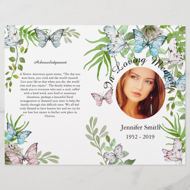 Bi-Fold Butterfly Garden Funeral Program Flyer (Vorne)
