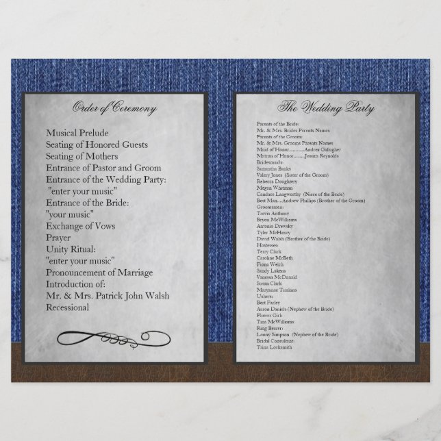 Bi Fold Denim Western Hochzeitsprogramme (Vorderseite)