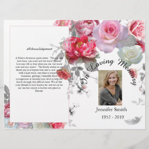 Bi-Fold Pink & Gray Rose Beerdigung Programm Flyer