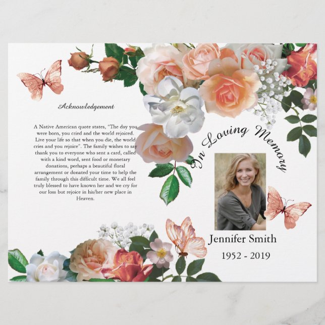 Bi-Fold Yellow Orchids Butterfly Funeral Program F Flyer (Vorne)