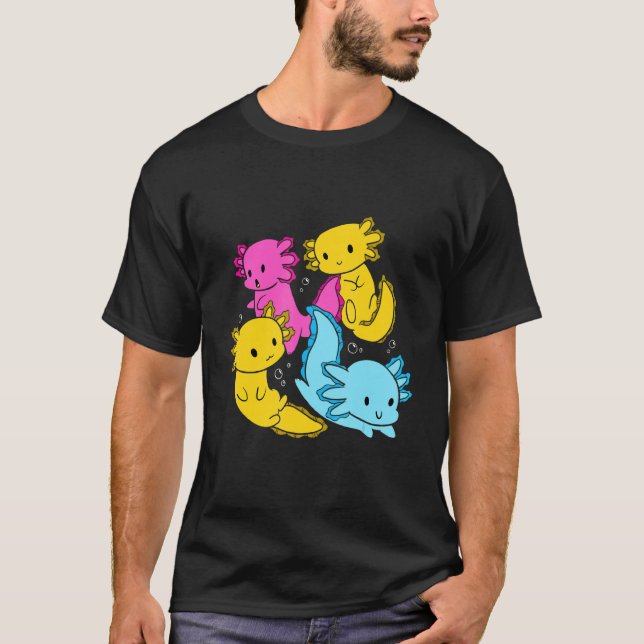 Bi Pansexual Pride Mexican Salamander Axolotl Pile T-Shirt (Vorderseite)