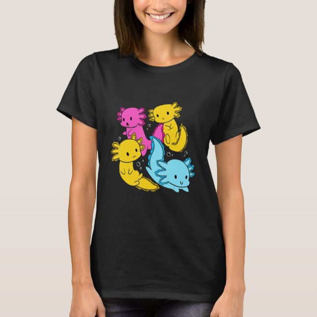 Bi Pansexual Pride Mexican Salamander Axolotl Pile T-Shirt (Vorderseite)